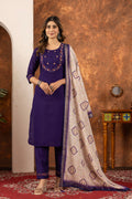 Lorenvalley Fashion Purple Marina Silk Multi Embroidery Thread with Hand work Kurta Pant Dupatta - Distacart
