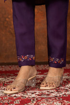 Lorenvalley Fashion Wine Marina Silk Multi Embroidery Thread with Hand work Kurta Pant Dupatta - Distacart