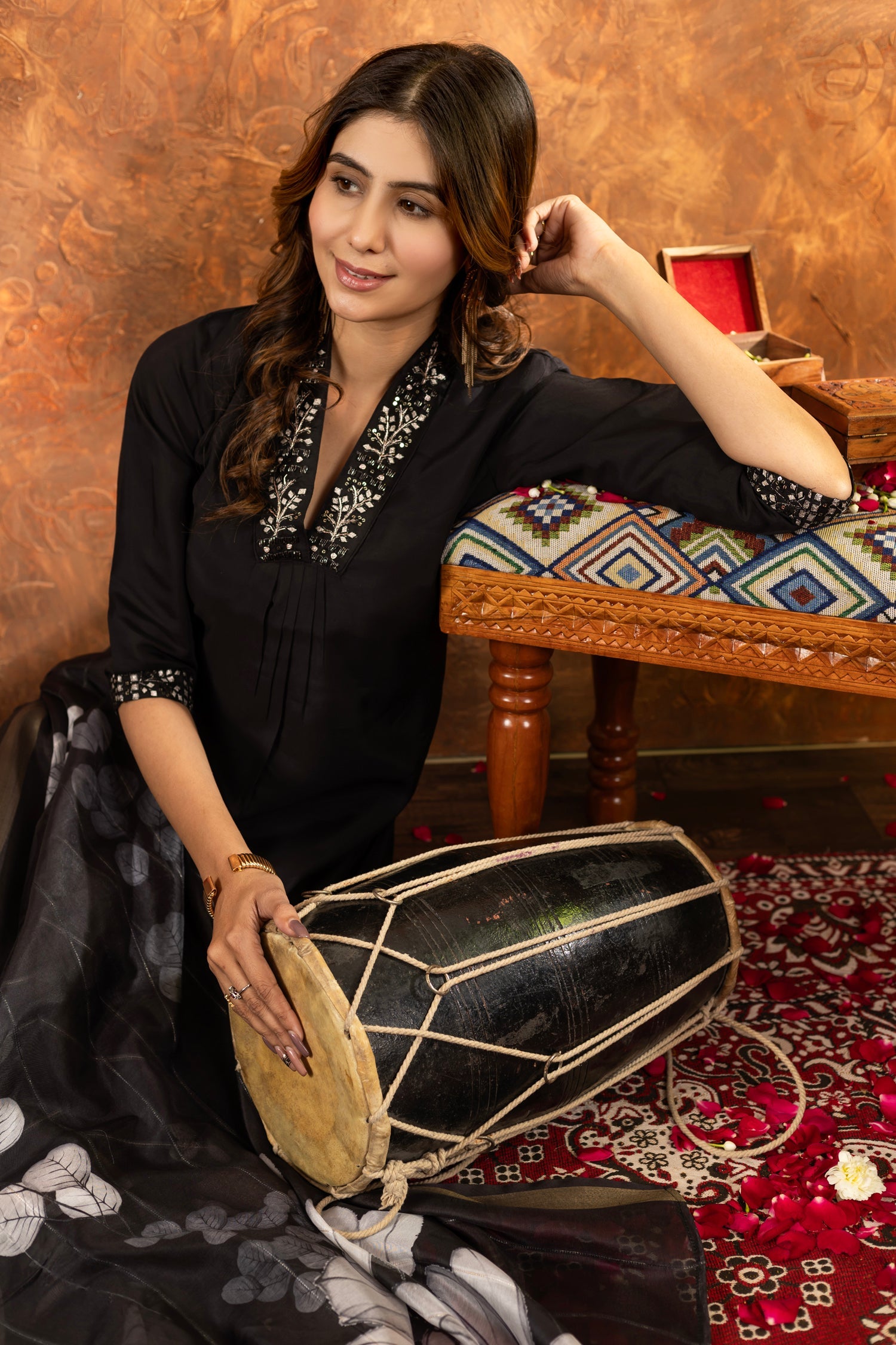 Lorenvalley Fashion Black Roman Silk Embroidery Sequins with Hand work Kurta Pant Dupatta - Distacart