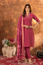 Lorenvalley Fashion Gajari Roman Silk Embroidery Sequins with Hand work Kurta Pant Dupatta - Distacart