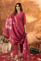 Lorenvalley Fashion Gajari Roman Silk Embroidery Sequins with Hand work Kurta Pant Dupatta - Distacart