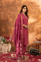 Lorenvalley Fashion Gajari Roman Silk Embroidery Sequins with Hand work Kurta Pant Dupatta - Distacart