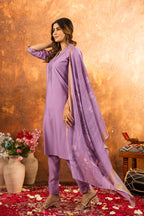 Lorenvalley Fashion Lavender Roman Silk Embroidery Sequins with Hand work Kurta Pant Dupatta - Distacart