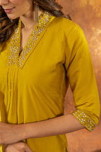 Lorenvalley Fashion Mustard Roman Silk Embroidery Sequins with Hand work Kurta Pant Dupatta - Distacart