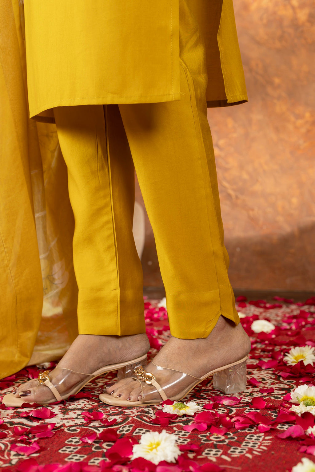 Lorenvalley Fashion Mustard Roman Silk Embroidery Sequins with Hand work Kurta Pant Dupatta - Distacart