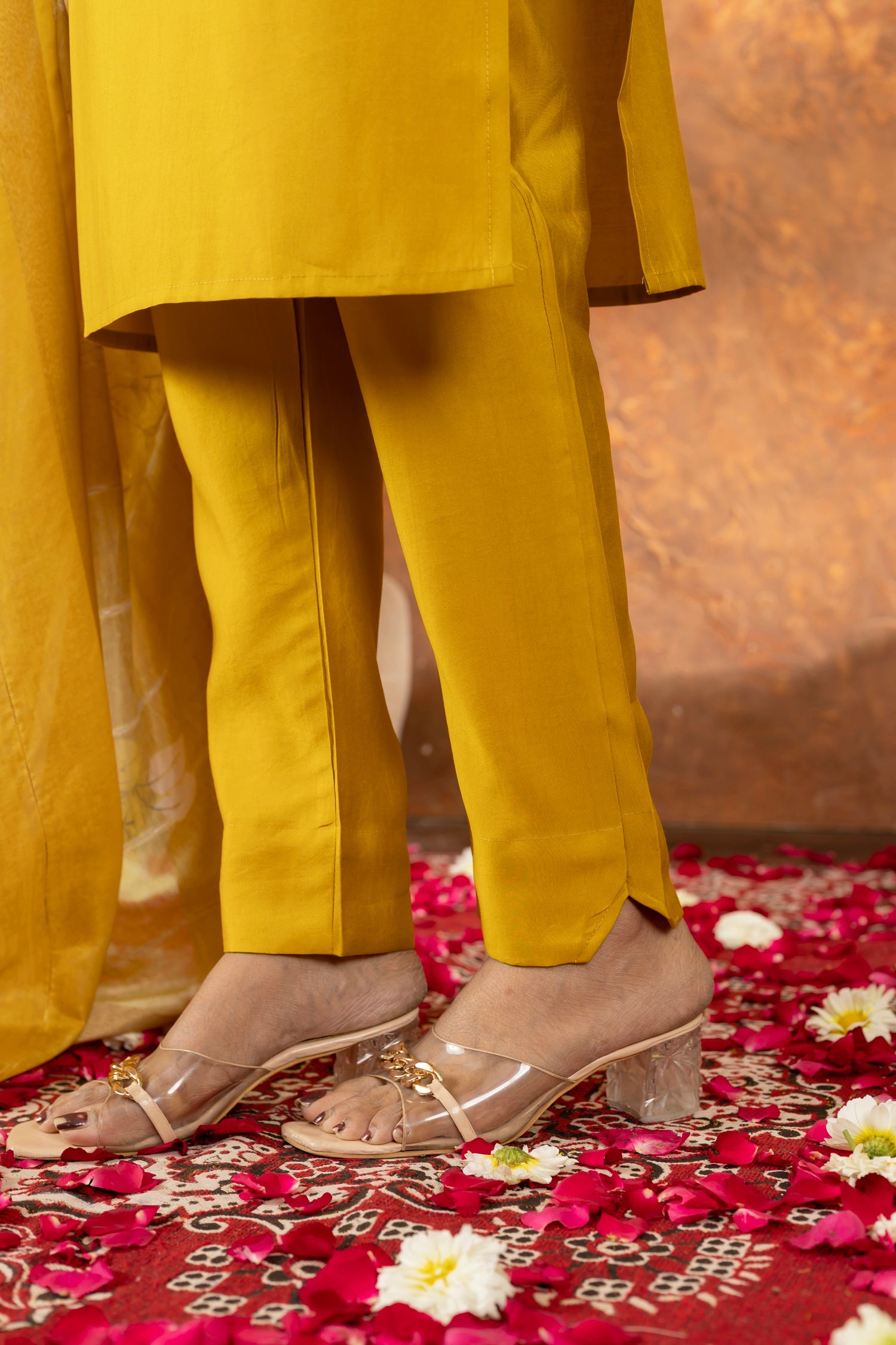 Lorenvalley Fashion Mustard Roman Silk Embroidery Sequins with Hand work Kurta Pant Dupatta - Distacart