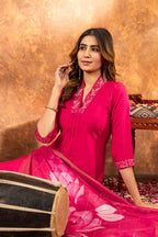 Lorenvalley Fashion Pink Roman Silk Embroidery Sequins with Hand work Kurta Pant Dupatta - Distacart