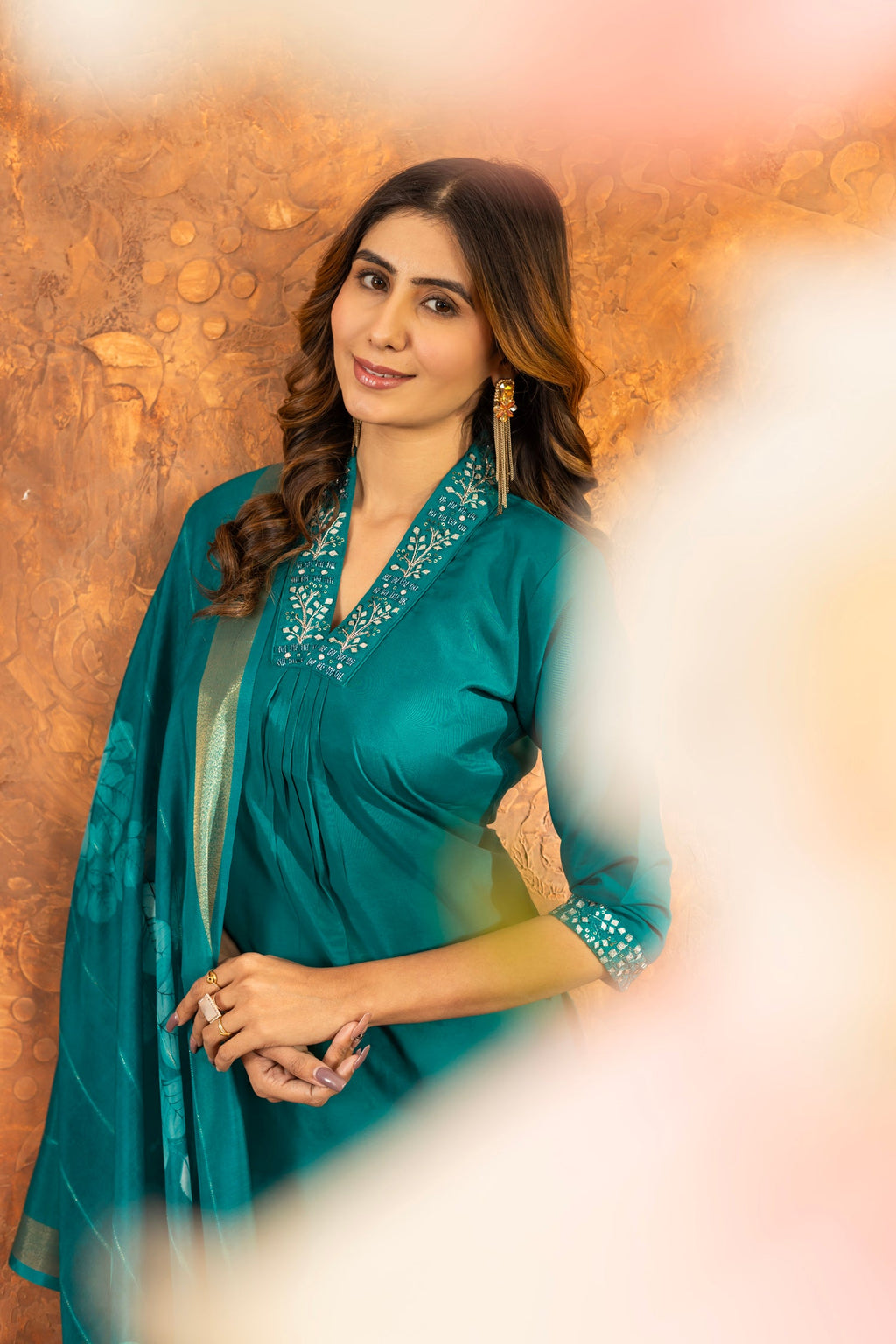 Lorenvalley Fashion Rama Roman Silk Embroidery Sequins with Hand work Kurta Pant Dupatta - Distacart