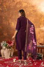 Lorenvalley Fashion Wine Roman Silk Embroidery Sequins with Hand work Kurta Pant Dupatta - Distacart