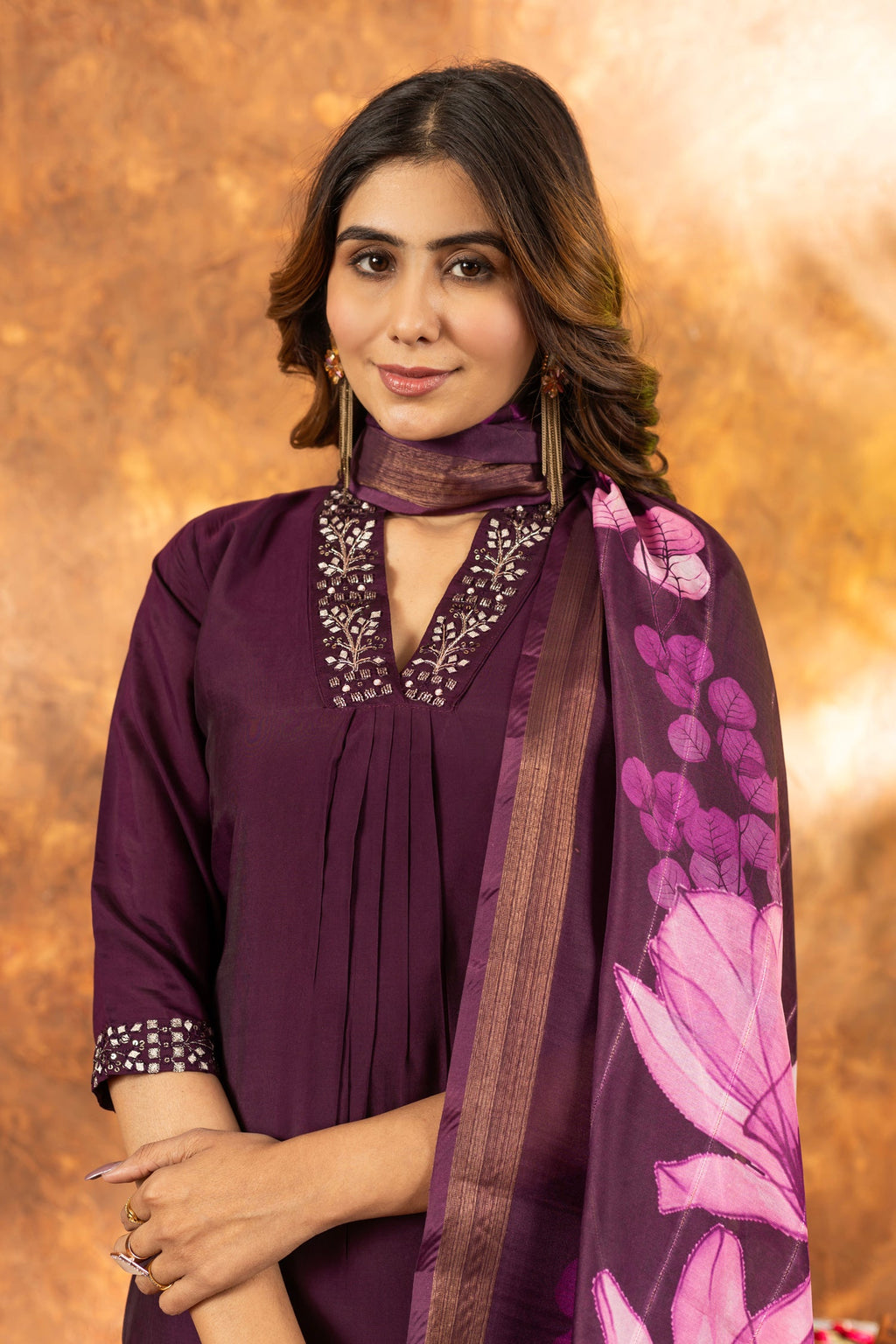 Lorenvalley Fashion Wine Roman Silk Embroidery Sequins with Hand work Kurta Pant Dupatta - Distacart