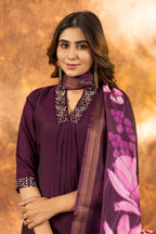Lorenvalley Fashion Wine Roman Silk Embroidery Sequins with Hand work Kurta Pant Dupatta - Distacart