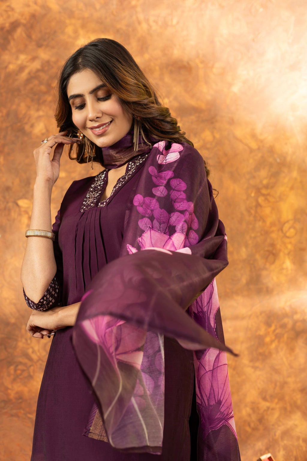 Lorenvalley Fashion Wine Roman Silk Embroidery Sequins with Hand work Kurta Pant Dupatta - Distacart