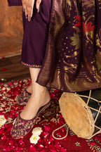 Lorenvalley Fashion Wine Marina Silk Multi Embroidery Thread with Hand work Kurta Pant Dupatta - Distacart