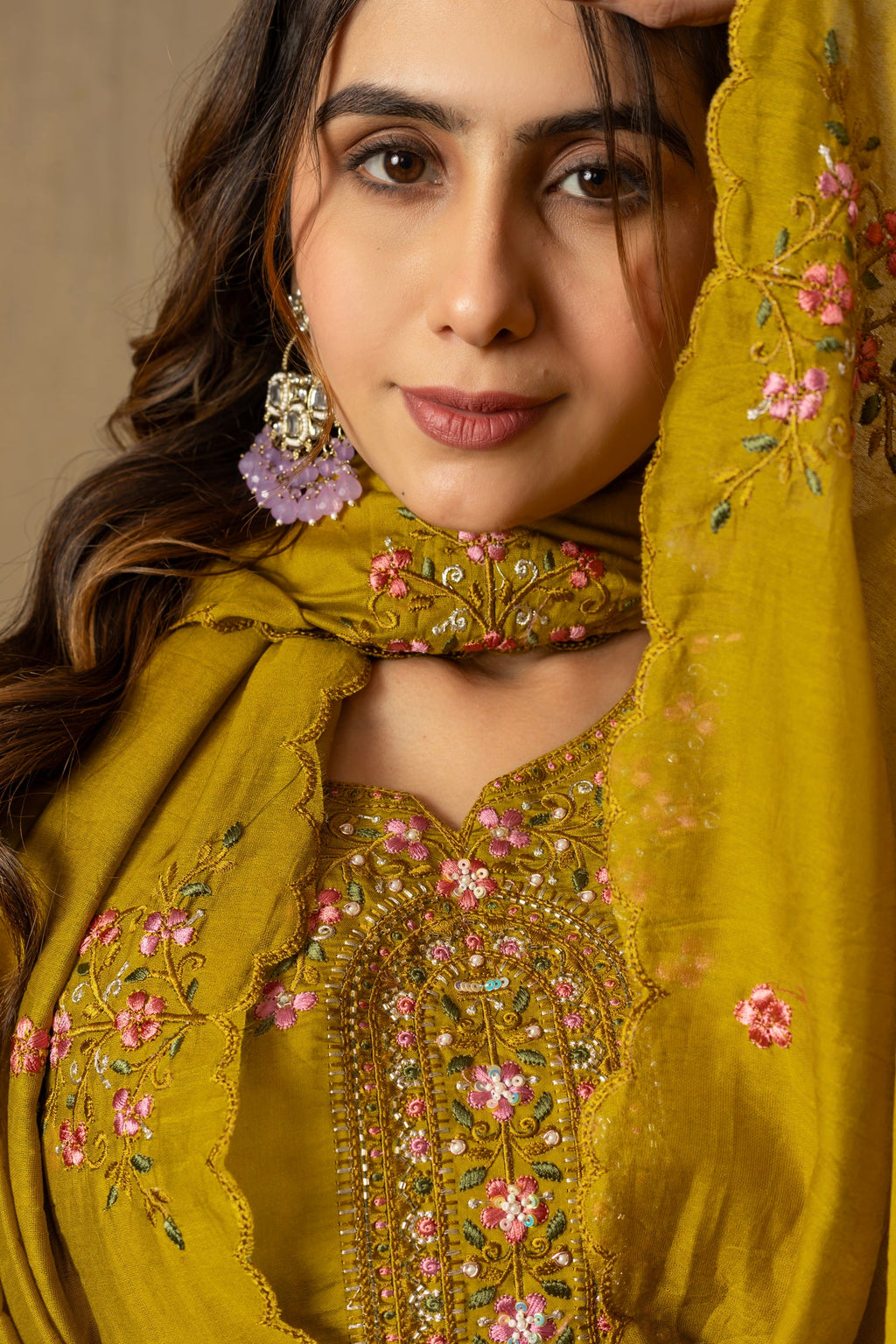 Lorenvalley Fashion Mustard Roman Silk Embroidery Sequins with Hand work Kurta Pant Dupatta - Distacart