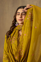 Lorenvalley Fashion Mustard Roman Silk Embroidery Sequins with Hand work Kurta Pant Dupatta - Distacart