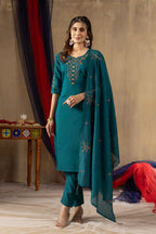 Lorenvalley Fashion Rama Roman Silk Embroidery Sequins with Hand work Kurta Pant Dupatta - Distacart
