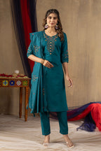 Lorenvalley Fashion Rama Roman Silk Embroidery Sequins with Hand work Kurta Pant Dupatta - Distacart