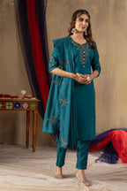 Lorenvalley Fashion Rama Roman Silk Embroidery Sequins with Hand work Kurta Pant Dupatta - Distacart