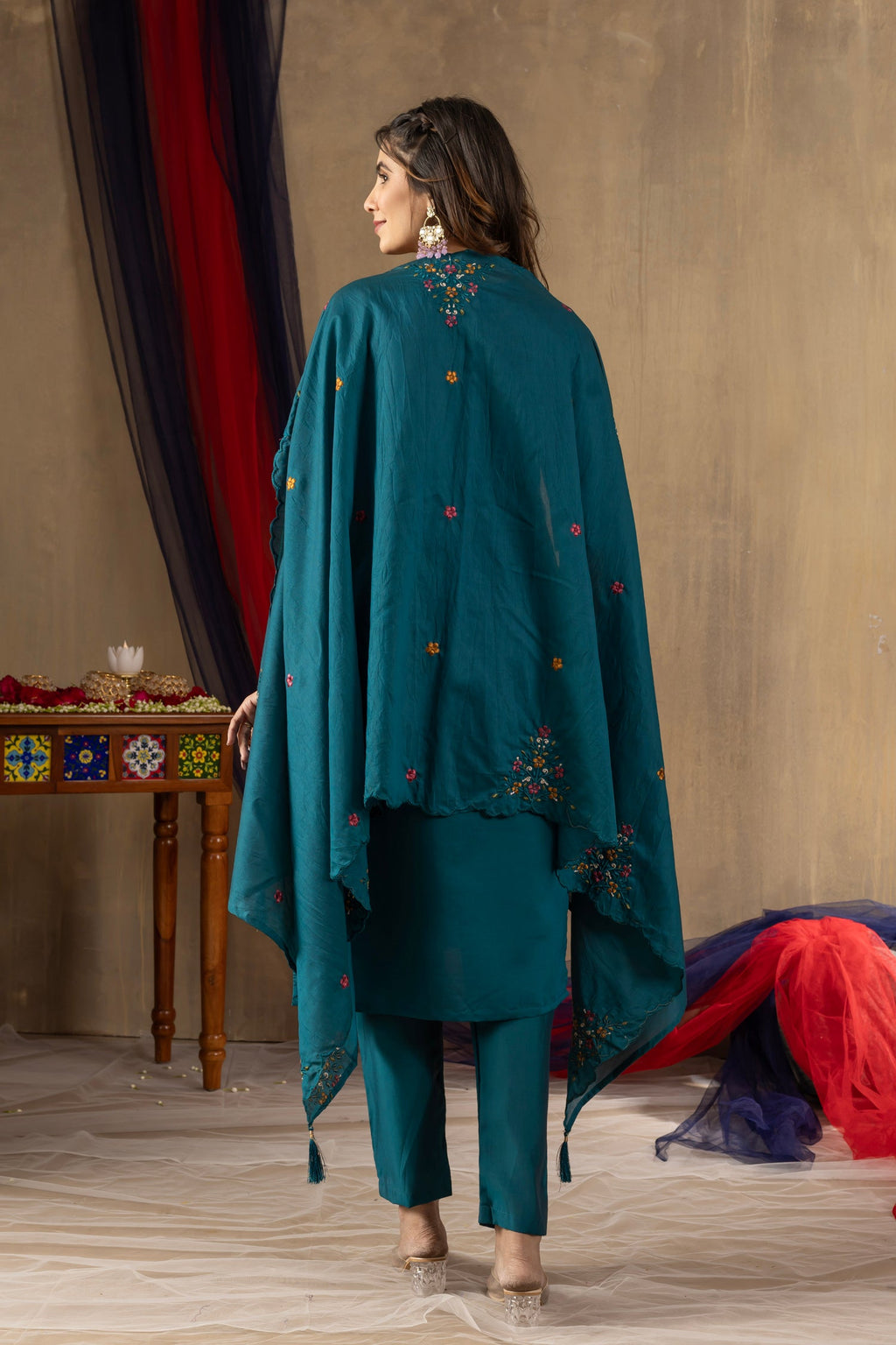 Lorenvalley Fashion Rama Roman Silk Embroidery Sequins with Hand work Kurta Pant Dupatta - Distacart
