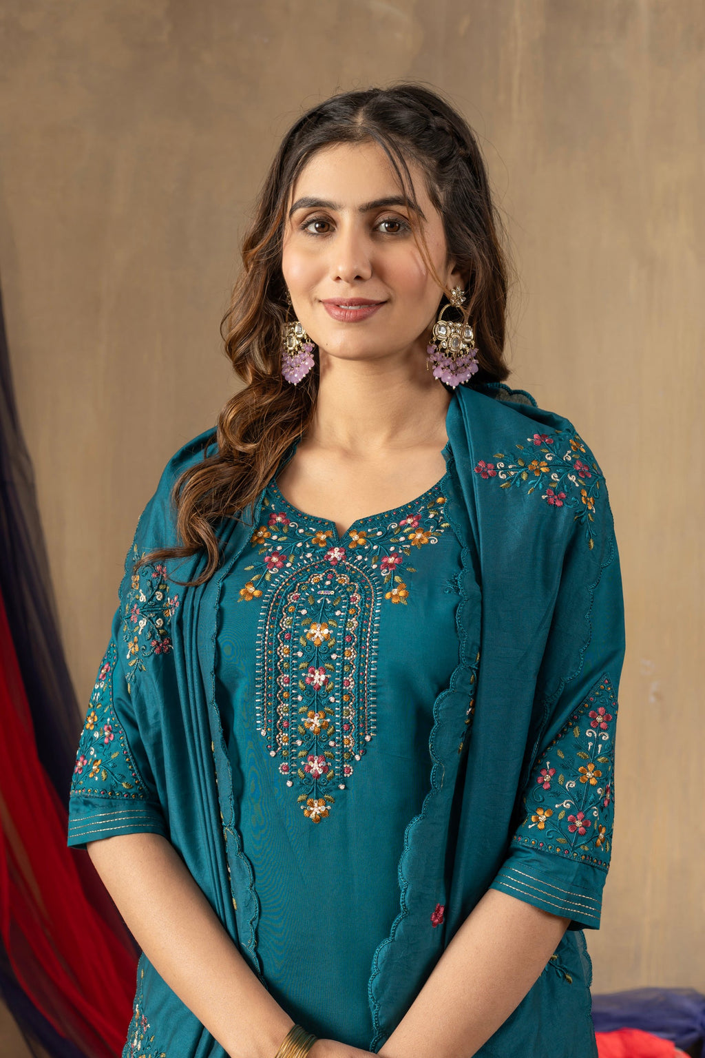 Lorenvalley Fashion Rama Roman Silk Embroidery Sequins with Hand work Kurta Pant Dupatta - Distacart