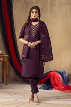 Lorenvalley Fashion Wine Roman Silk Embroidery Sequins with Hand work Kurta Pant Dupatta - Distacart