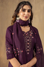 Lorenvalley Fashion Wine Roman Silk Embroidery Sequins with Hand work Kurta Pant Dupatta - Distacart
