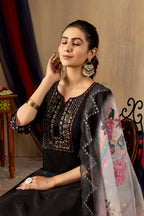 Lorenvalley Fashion Black Roman Silk Embroidery Sequins with Hand work Kurta Pant Dupatta - Distacart