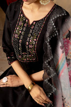 Lorenvalley Fashion Black Roman Silk Embroidery Sequins with Hand work Kurta Pant Dupatta - Distacart