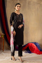 Lorenvalley Fashion Black Roman Silk Embroidery Sequins with Hand work Kurta Pant Dupatta - Distacart