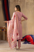 Lorenvalley Fashion Onionpink Shimmer Gold Silk Multi Embroidery Thread With Hand Work Kurta Pant Dupatta - Distacart