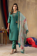 Lorenvalley Fashion Rama Shimmer Gold Silk Multi Embroidery Thread With Hand Work Kurta Pant Dupatta - Distacart