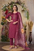 Lorenvalley Fashion Cerise Roman Silk Multi Embroidery Thread With Hand Work Kurta Pant Dupatta - Distacart