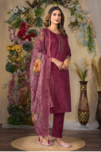 Lorenvalley Fashion Cerise Roman Silk Multi Embroidery Thread With Hand Work Kurta Pant Dupatta - Distacart