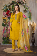 Lorenvalley Fashion Mustrad Roman Silk Multi Embroidery Thread With Hand Work Kurta Pant Dupatta - Distacart