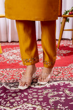 Lorenvalley Fashion Mustard Viscose Silk Embroidery Thread With Hand Work Kurta Pant Dupatta - Distacart