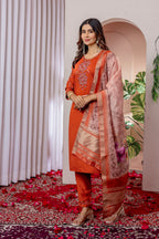 Lorenvalley Fashion Orange Viscose Silk Embroidery Thread With Hand Work Kurta Pant Dupatta - Distacart