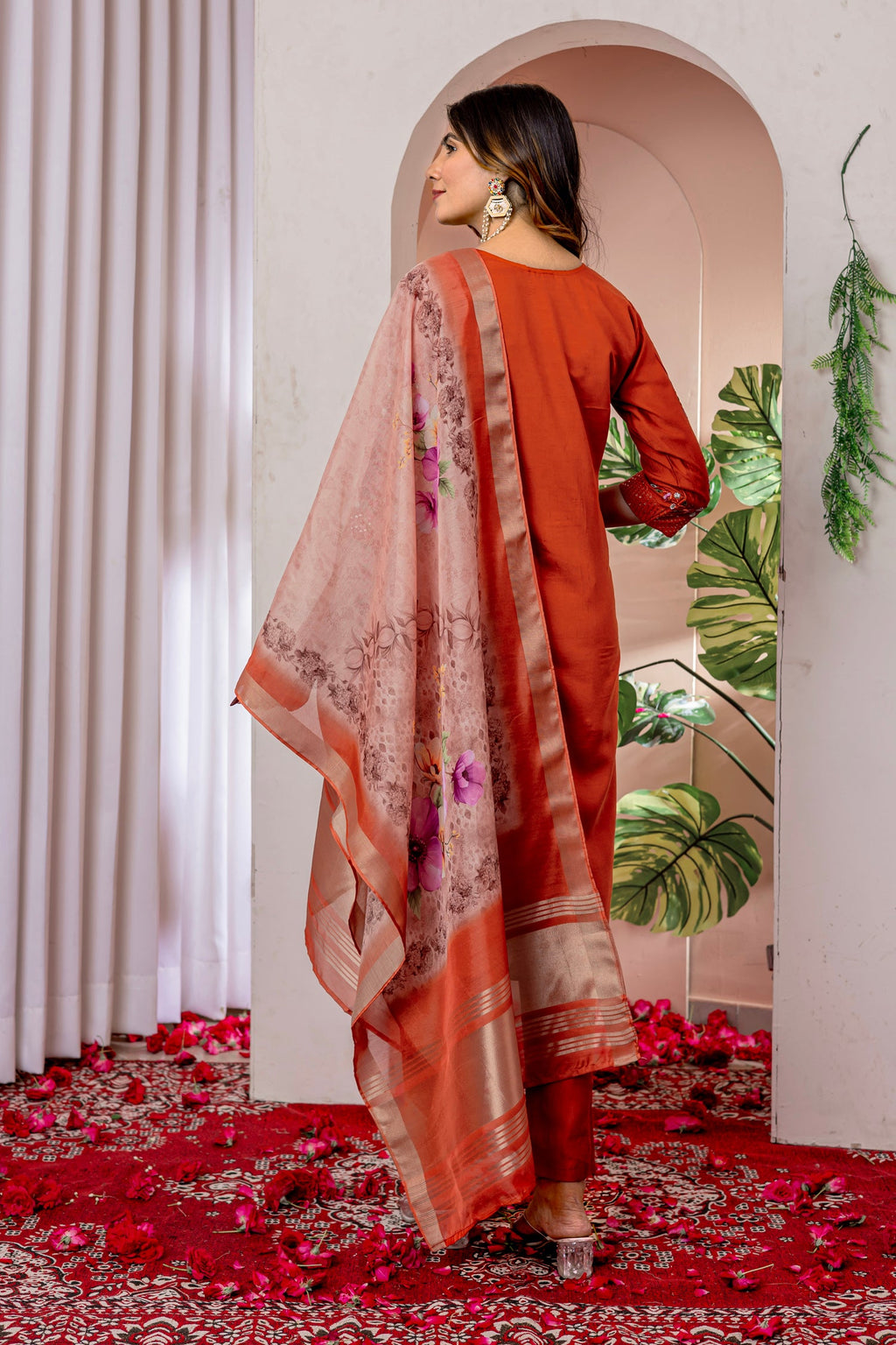 Lorenvalley Fashion Orange Viscose Silk Embroidery Thread With Hand Work Kurta Pant Dupatta - Distacart