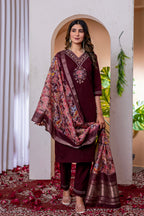 Lorenvalley Fashion Wine Marina Viscose Silk Embroidery Thread With Hand Work Kurta Pant Dupatta - Distacart