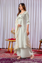 Lorenvalley Fashion White Mango Silk Multi Embroidery Thread,With Hand Work Kurta Palazzo Dupatta - Distacart