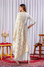 Lorenvalley Fashion White Mango Silk Multi Embroidery Thread,With Hand Work Kurta Palazzo Dupatta - Distacart