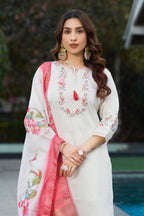 Lorenvalley Fashion White Viscose Silk Multi Embroidery Thread,With Hand Work Kurta Pant Dupatta - Distacart
