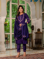 Lorenvalley Fashion Wine Marina Silk Multi Embroidery Thread,With Hand Work Kurta Pant Dupatta - Distacart