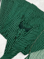 Lorenvalley Fashion Women Pure Soft Faux Georgette Laheriya Print Fully Flair Anarkali Kurta Pant With Dupatta Set - Green