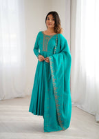 Evanik Rama Pure Roman Shimmer Chanderi With Beads Work Wedding Anarkali Suit - Distacart