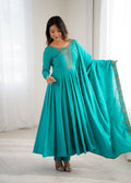 Evanik Rama Pure Roman Shimmer Chanderi With Beads Work Wedding Anarkali Suit - Distacart