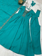 Evanik Rama Pure Roman Shimmer Chanderi With Beads Work Wedding Anarkali Suit - Distacart