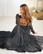 Lorenvalley Women Pure Soft Faux Georgette Leheriya Print Anarkali Gown - Black