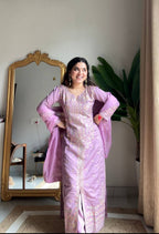 Evanik Lavender Roman silk Embroidered Sequence Work Party Wear Plazzo Suit