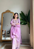 Evanik Lavender Roman silk Embroidered Sequence Work Party Wear Plazzo Suit