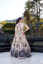 Evanik Women Tussar Silk With Floral Print Lehenga Blouse With Koti - Cream
